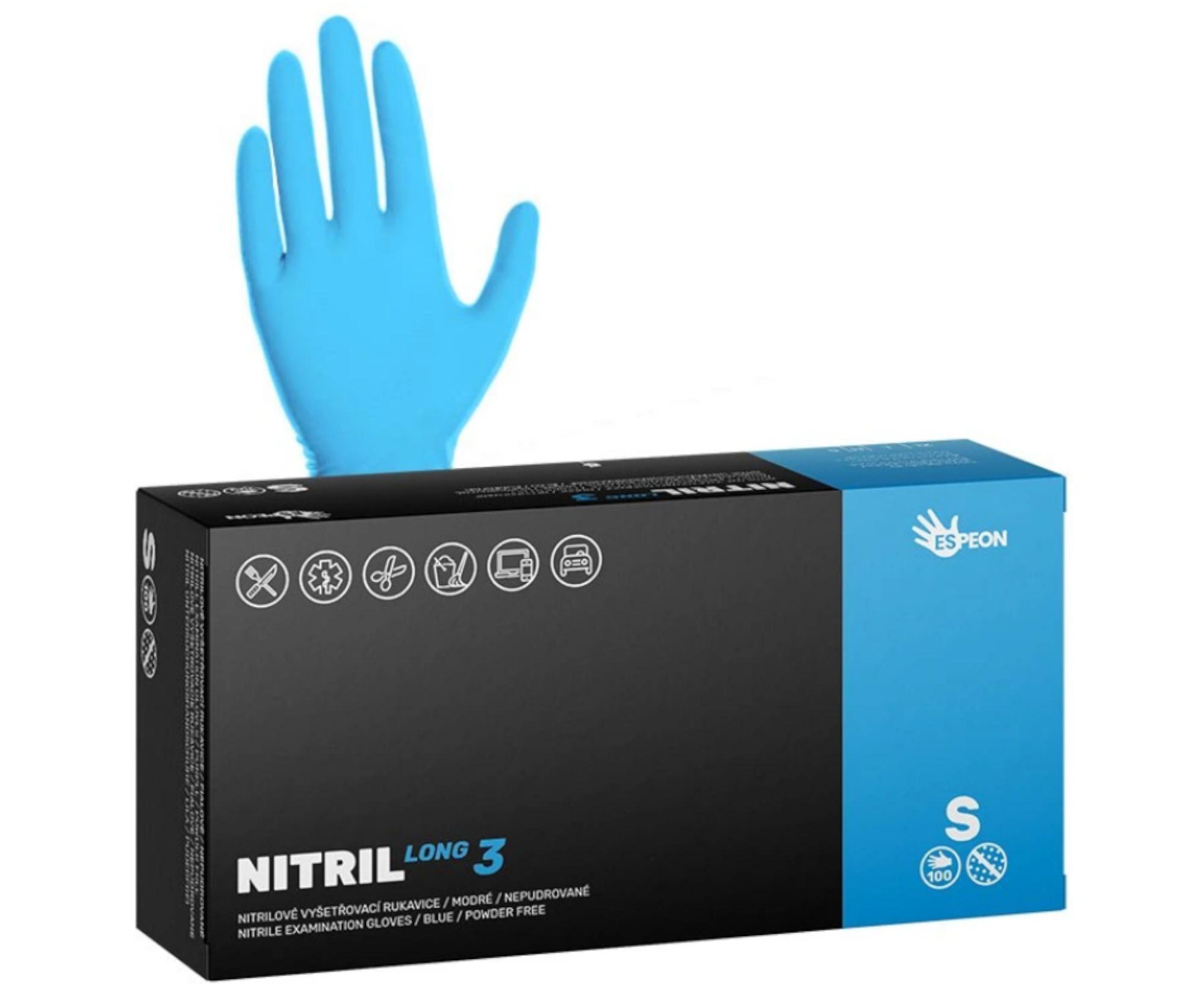 E-shop Dlhé nitrilové rukavice Espeon Nitril Long 3 - 100 ks, modré, veľkosť S (100099) + darček zadarmo