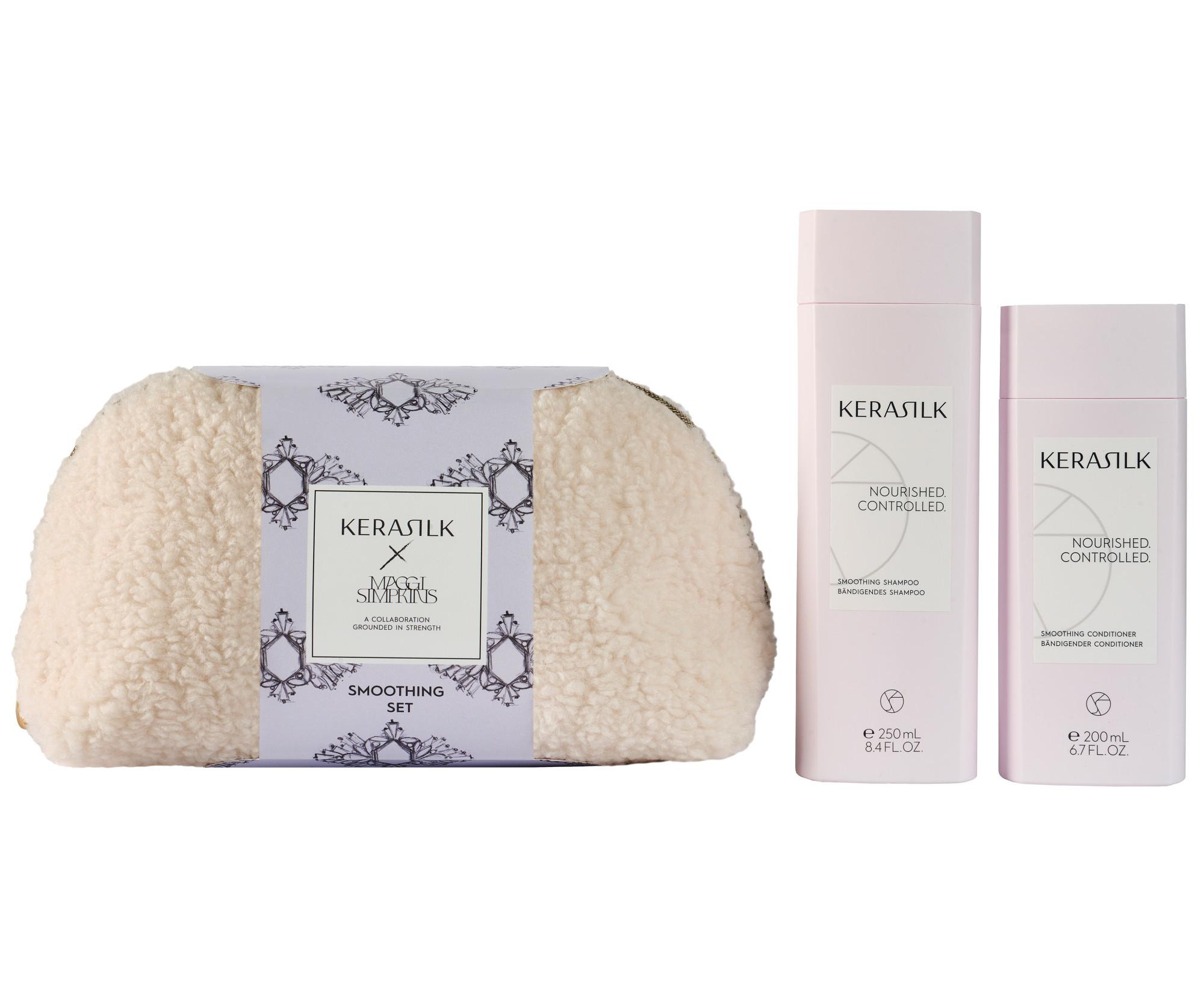 E-shop Darčeková sada na vyhladenie krepatých a nepoddajných vlasov Kerasilk Smoothing Set + kozmetická taštička zadarmo + darček zadarmo