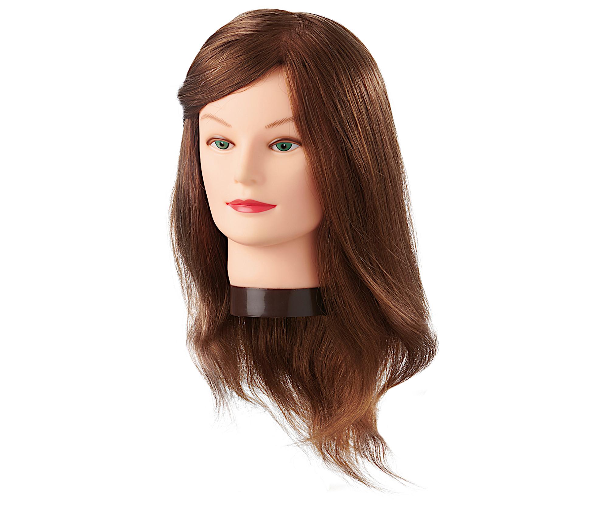 E-shop Cvičná hlava s prírodnými vlasmi a cestičkou Eurostil Professional - svetlo hnedá, 35-40 cm (06643) + darček zadarmo