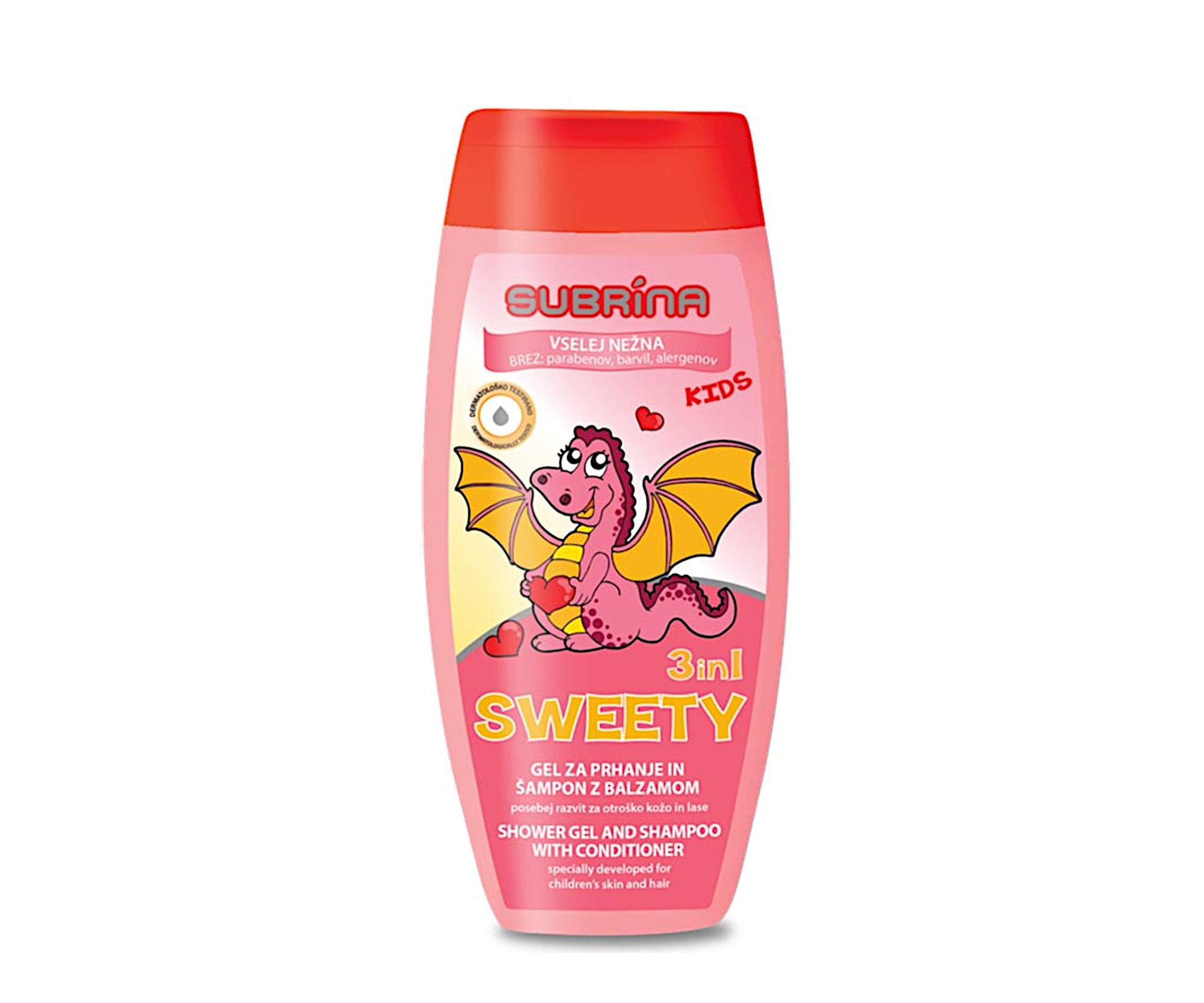 E-shop Detský sprchový gél a šampón s kondicionérom 3v1 Subrina Sweety - 250 ml (053018) + darček zadarmo