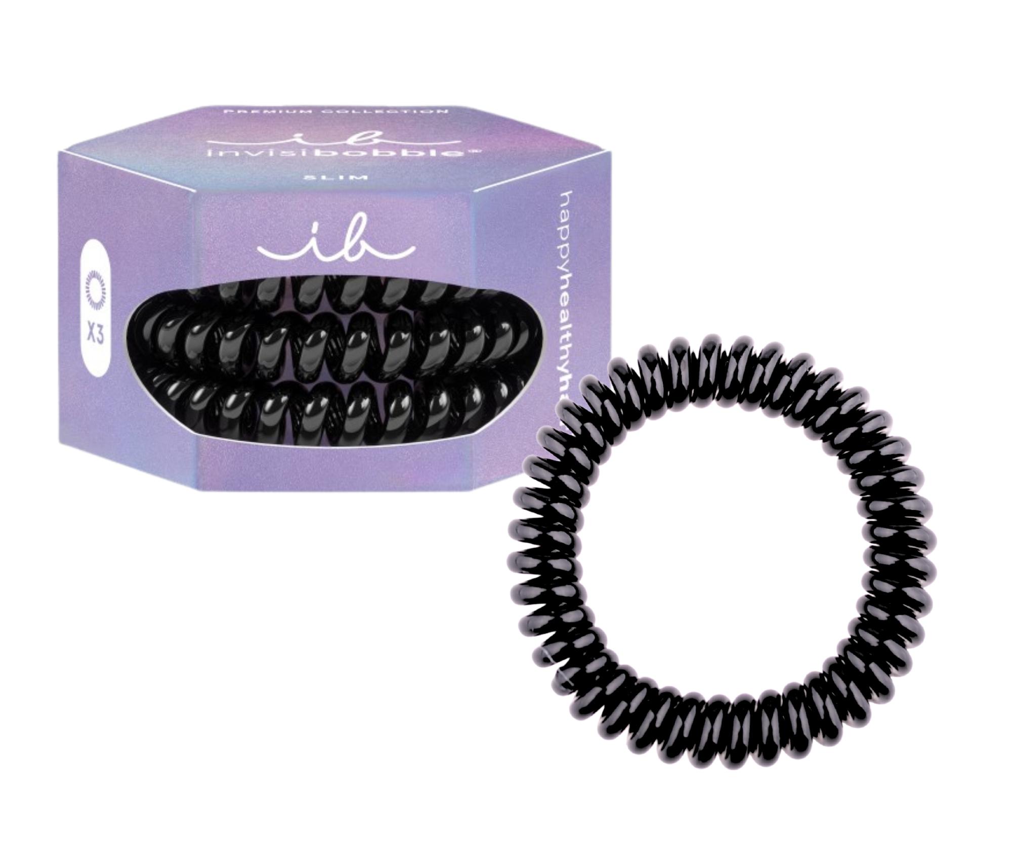 E-shop Tenká špirálová gumička do vlasov Invisibobble Slim Premium True Black - čierna, 3 ks + darček zadarmo