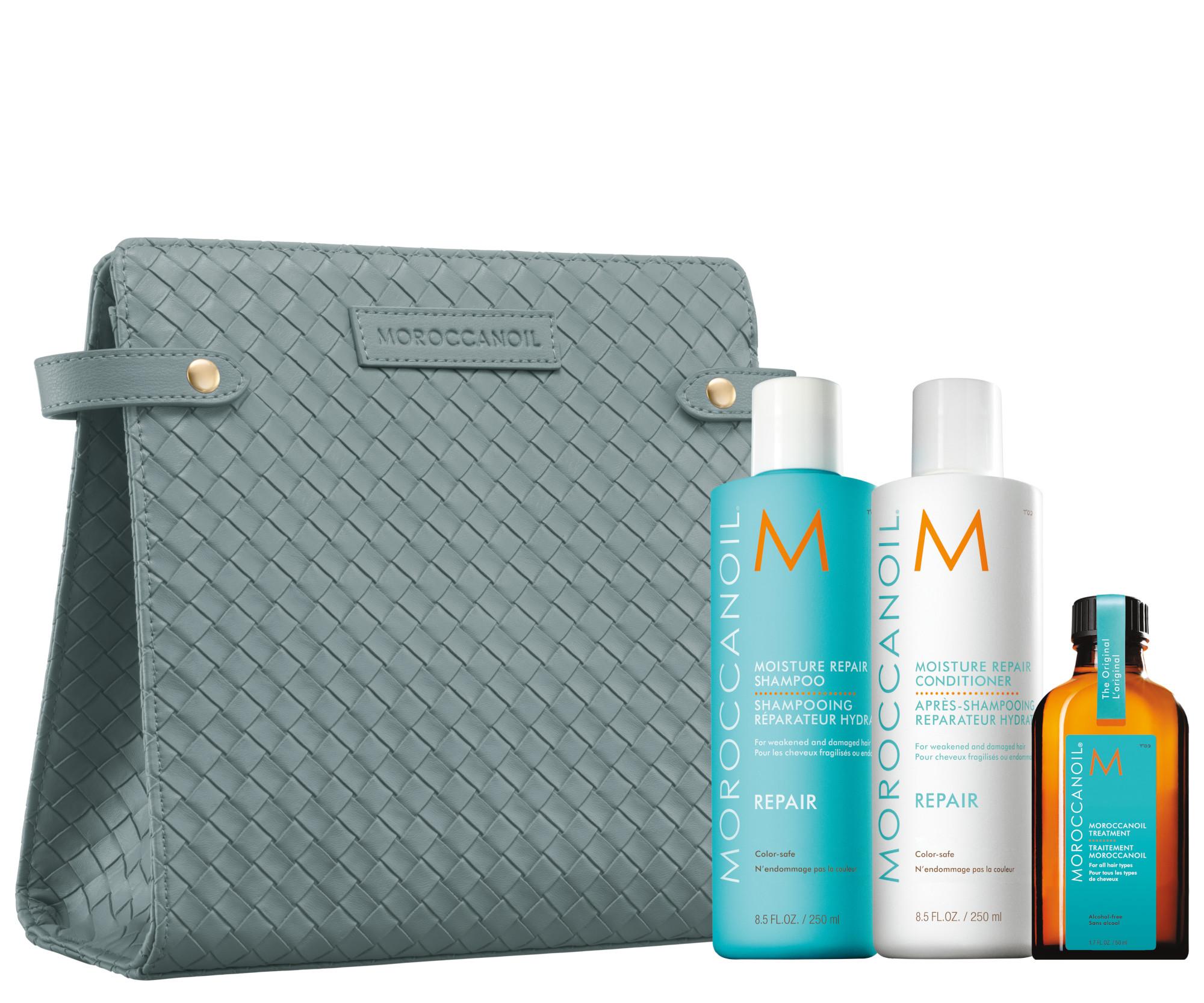 E-shop Darčeková sada pre regeneráciu poškodených vlasov Moroccanoil Holiday Set Repair + taštička zadarmo + darček zadarmo