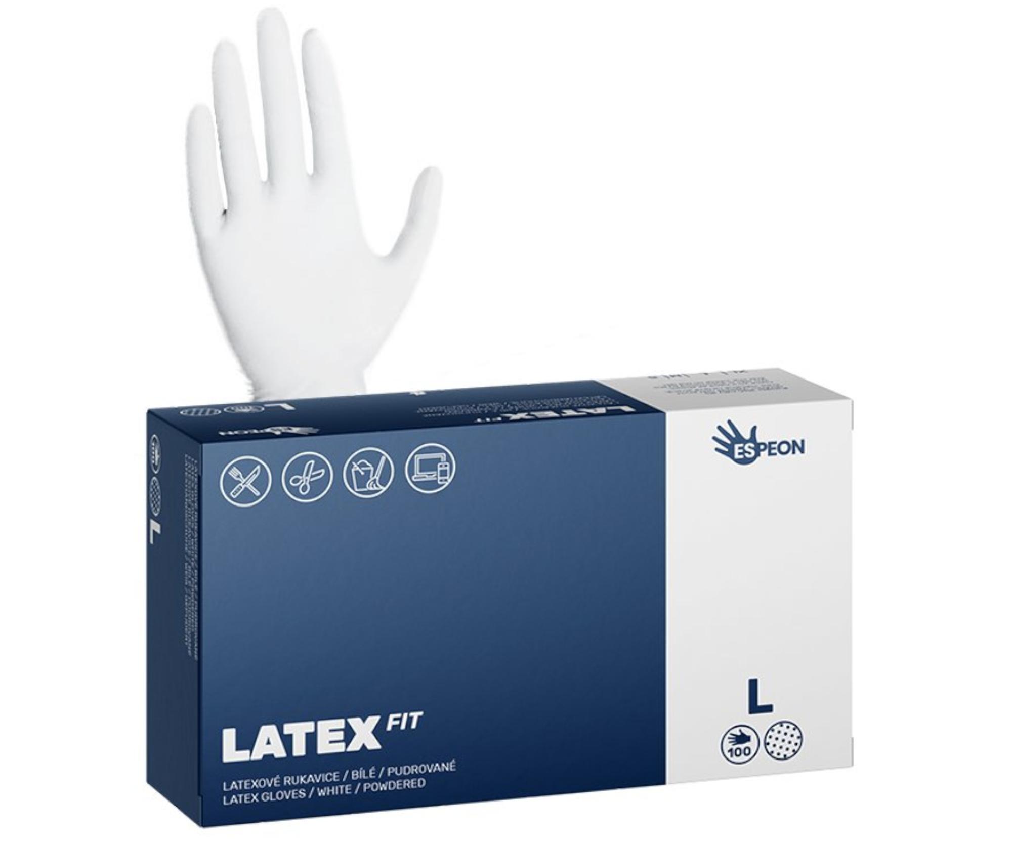 E-shop Latexové púdrované rukavice Espeon Latex Fit - 100 ks, biele, veľkosť L (100005) + darček zadarmo