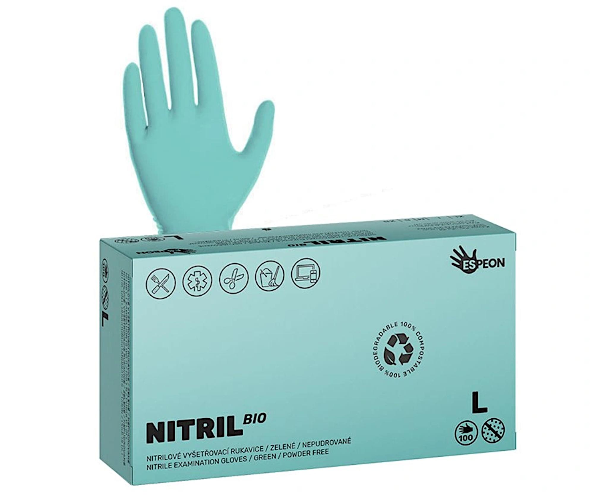 E-shop Ekologické nitrilové rukavice Espeon Nitril Bio - 100 ks, zelené, veľkosť L (100097) + darček zadarmo