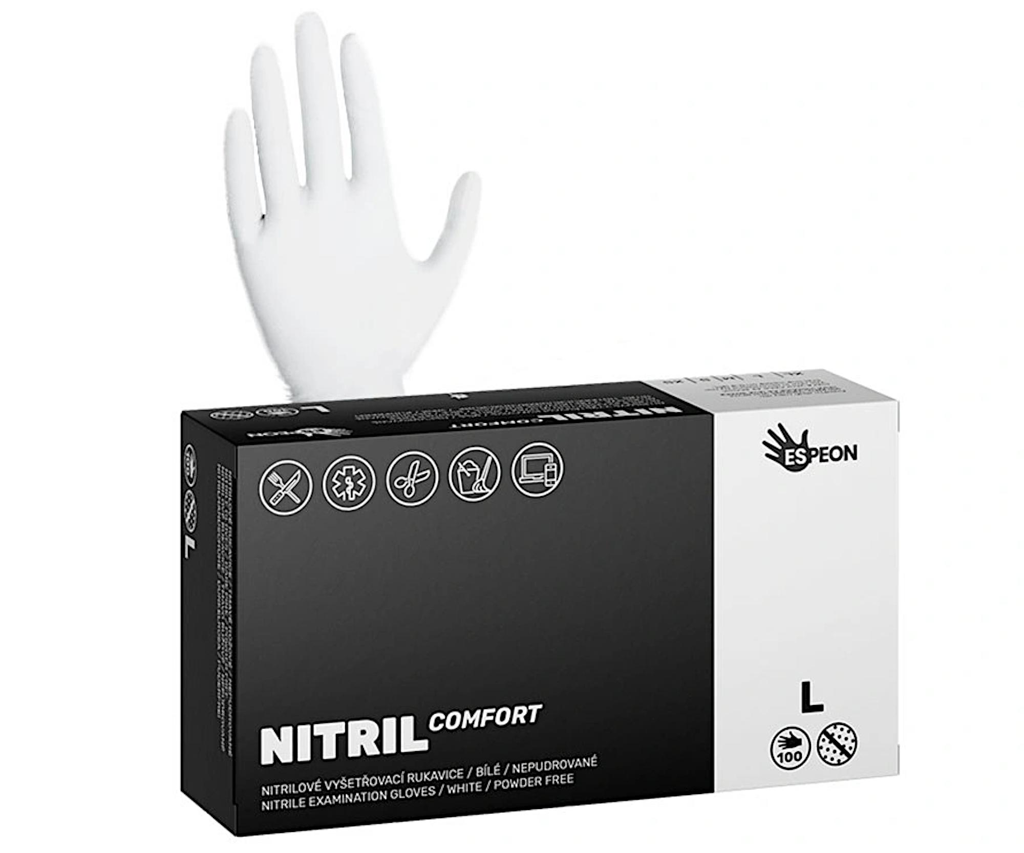 E-shop Nitrilové rukavice Espeon Nitril Comfort - 100 ks, biele, veľkosť L (100022) + darček zadarmo