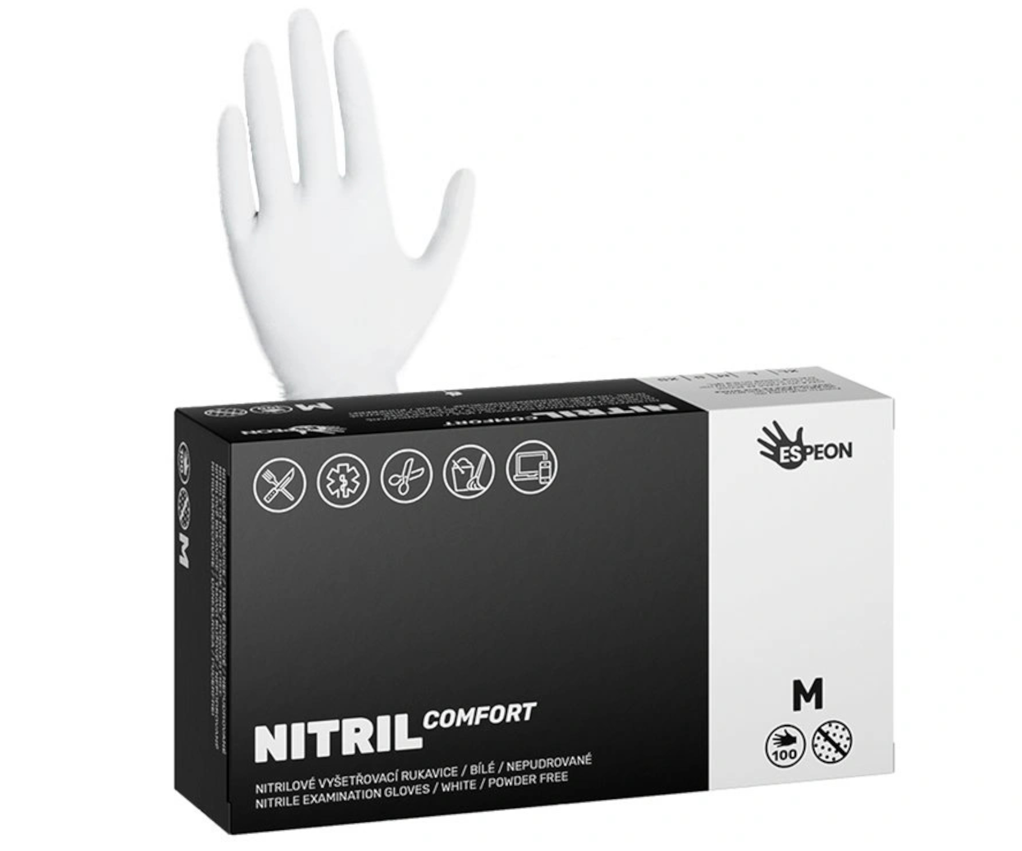 E-shop Nitrilové rukavice Espeon Nitril Comfort - 100 ks, biele, veľkosť M (100021) + darček zadarmo