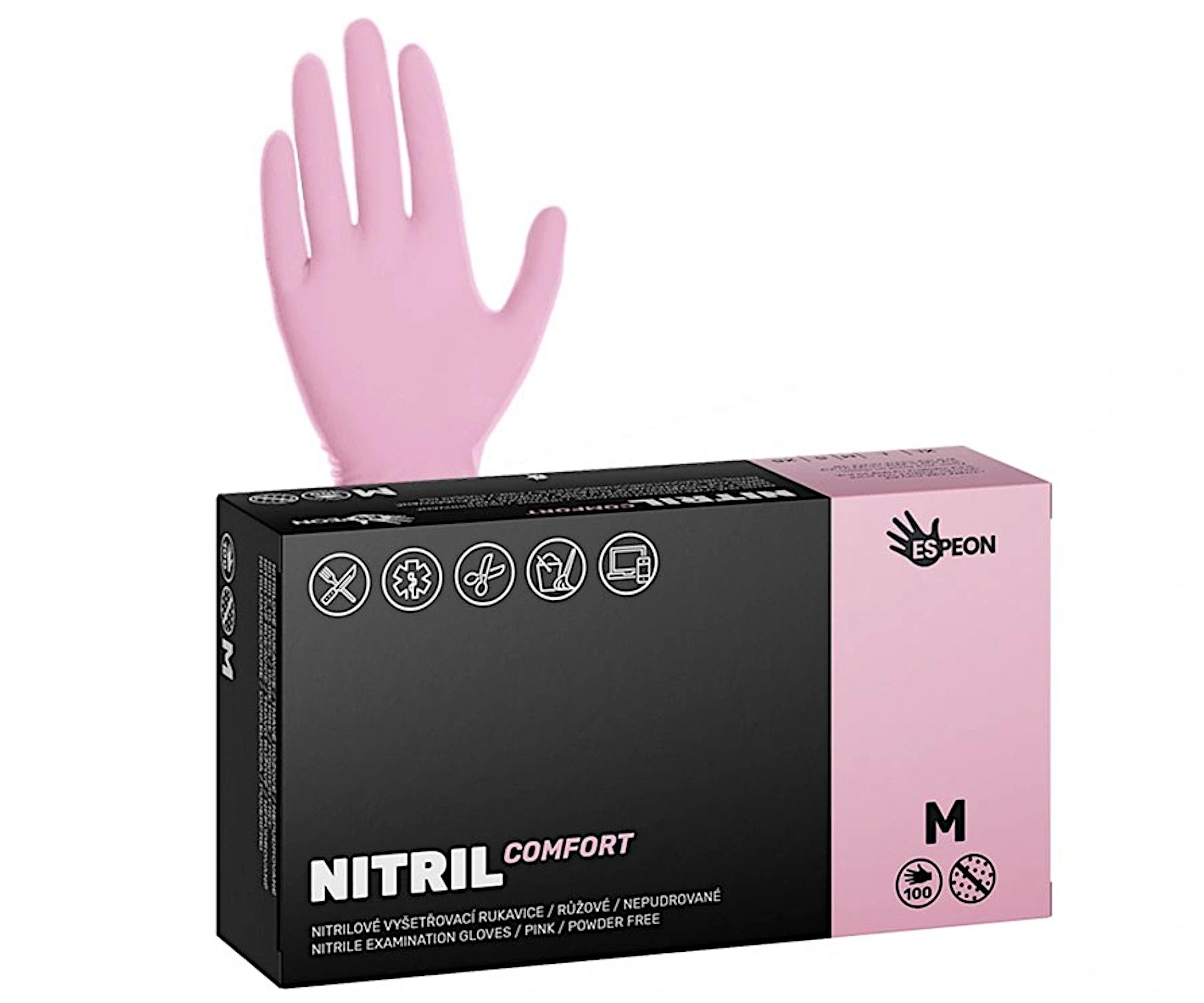 E-shop Nitrilové rukavice Espeon Nitril Comfort - 100 ks, ružové, veľkosť M (100034) + darček zadarmo