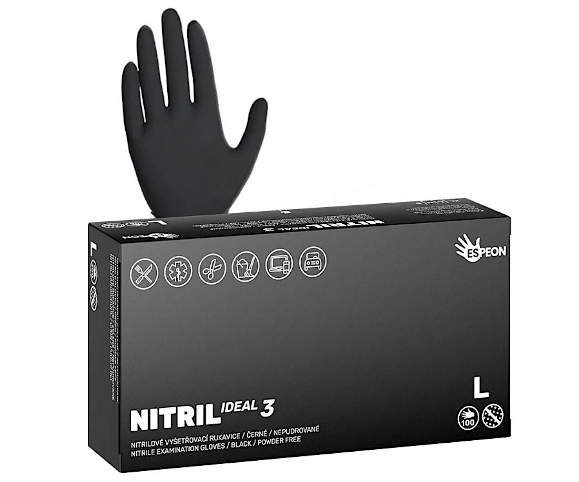 E-shop Silnejšie nitrilové rukavice Espeon Nitril Ideal 3 - 100 ks, čierne, veľkosť L (100185) + darček zadarmo