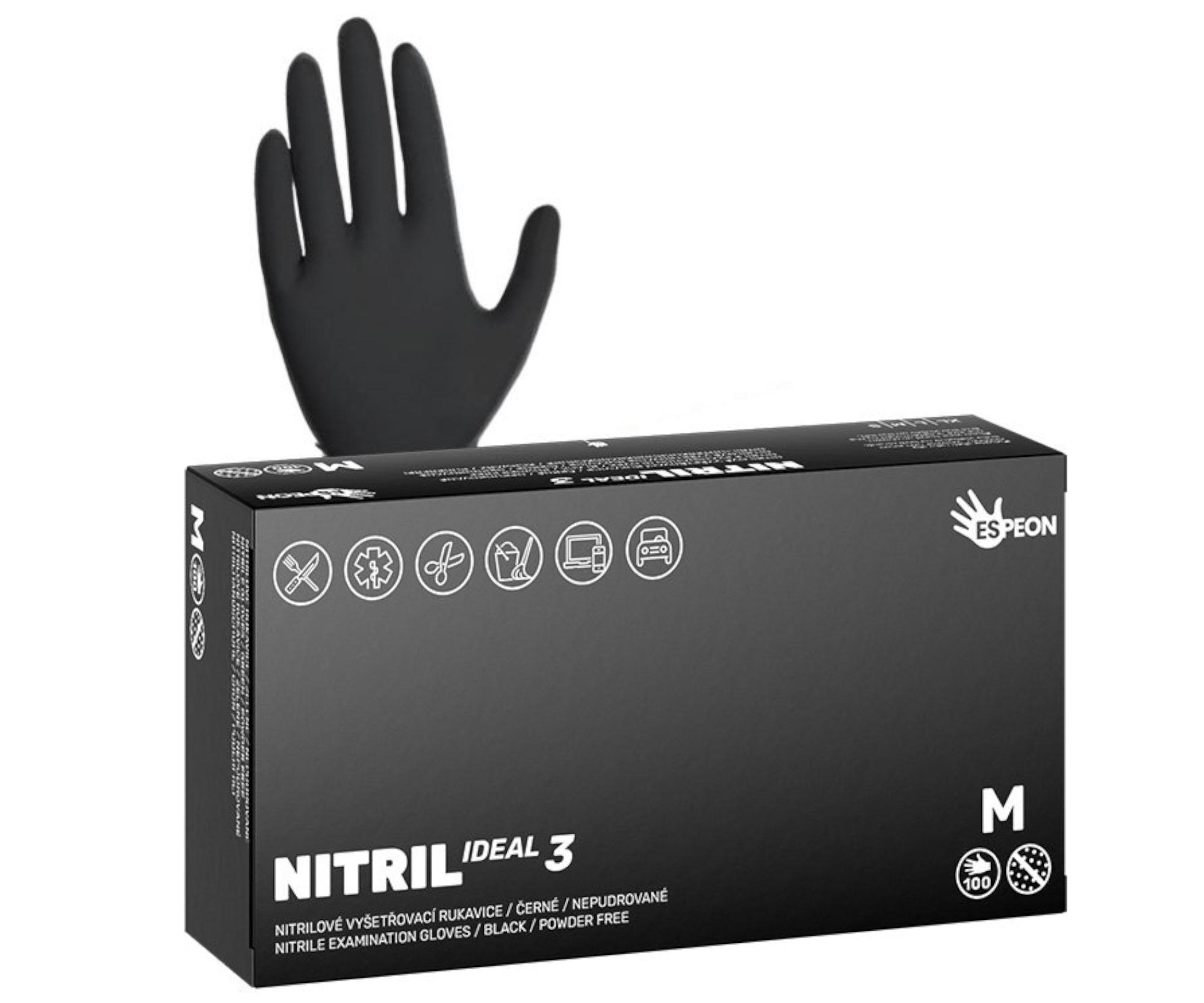 E-shop Silnejšie nitrilové rukavice Espeon Nitril Ideal 3 - 100 ks, čierne, veľkosť M (100184) + darček zadarmo
