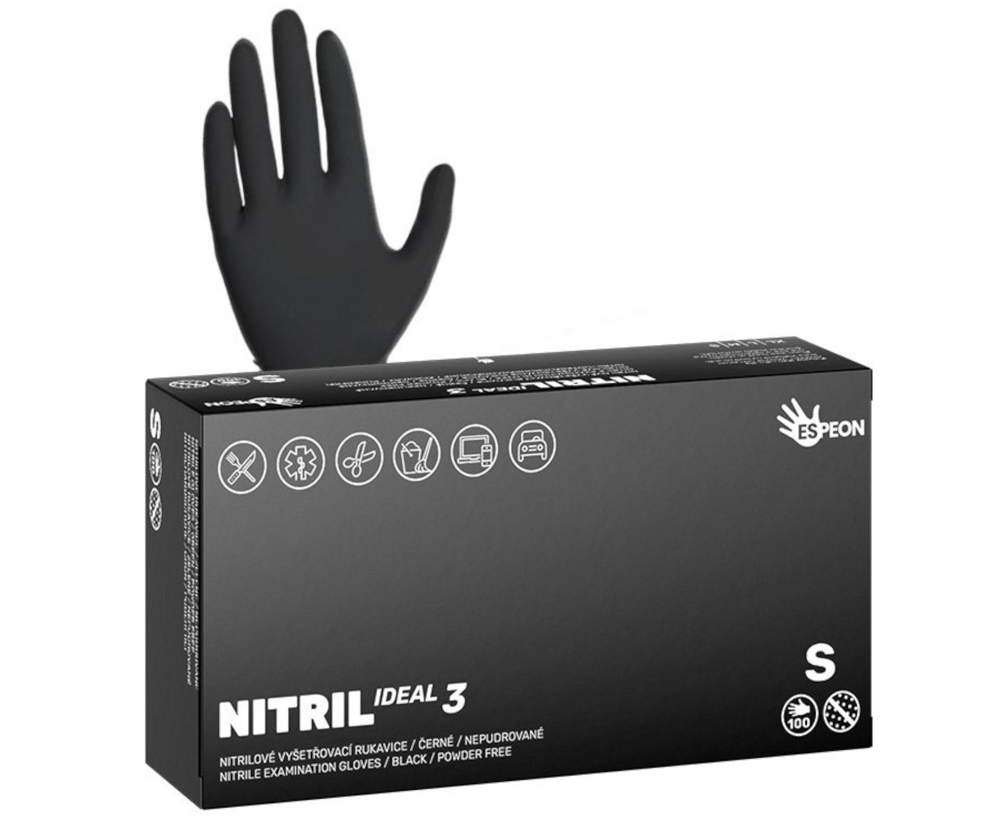 E-shop Silnejšie nitrilové rukavice Espeon Nitril Ideal 3 - 100 ks, čierne, veľkosť S (100183) + darček zadarmo