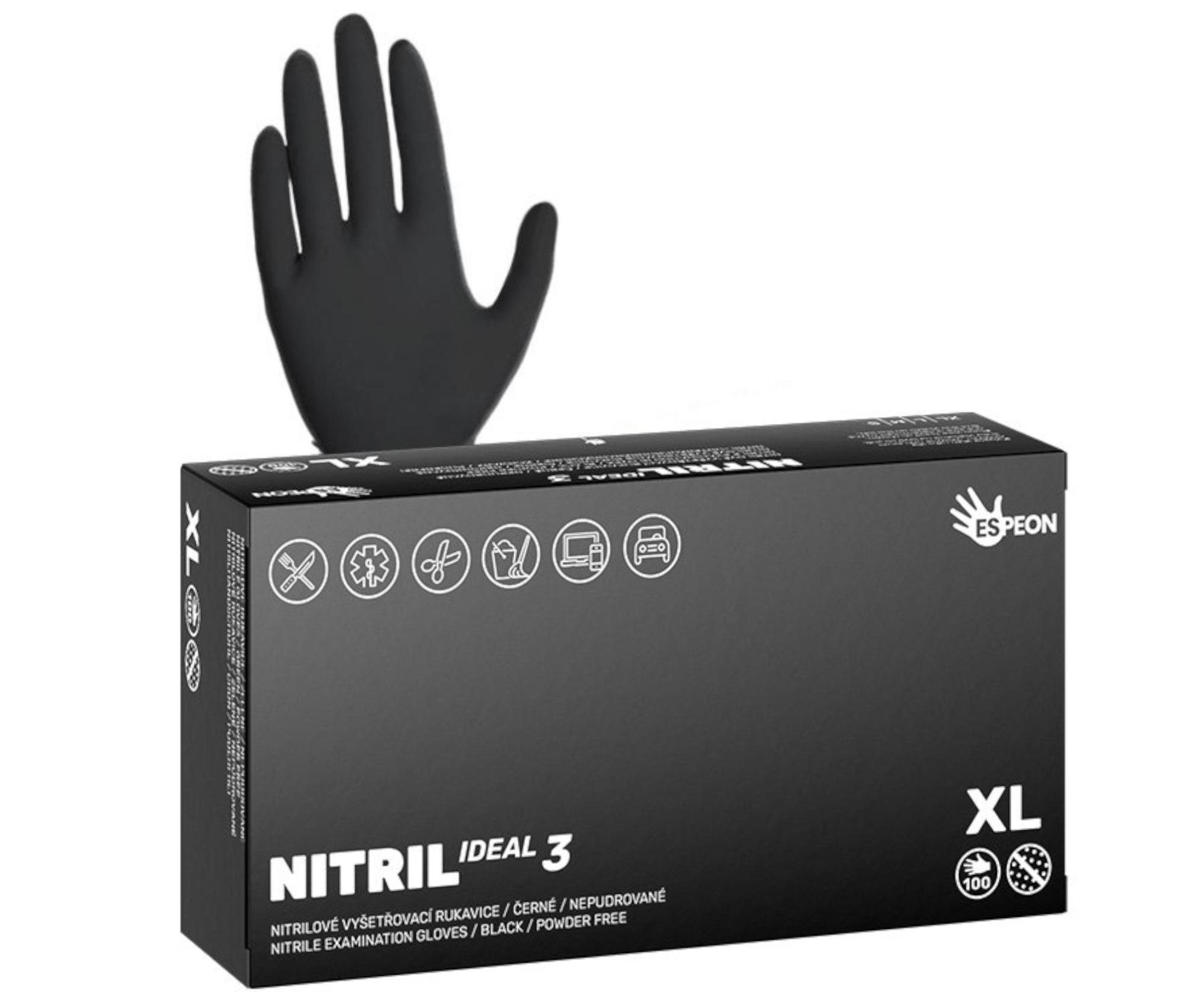 E-shop Silnejšie nitrilové rukavice Espeon Nitril Ideal 3 - 100 ks, čierne, veľkosť XL (100186) + darček zadarmo