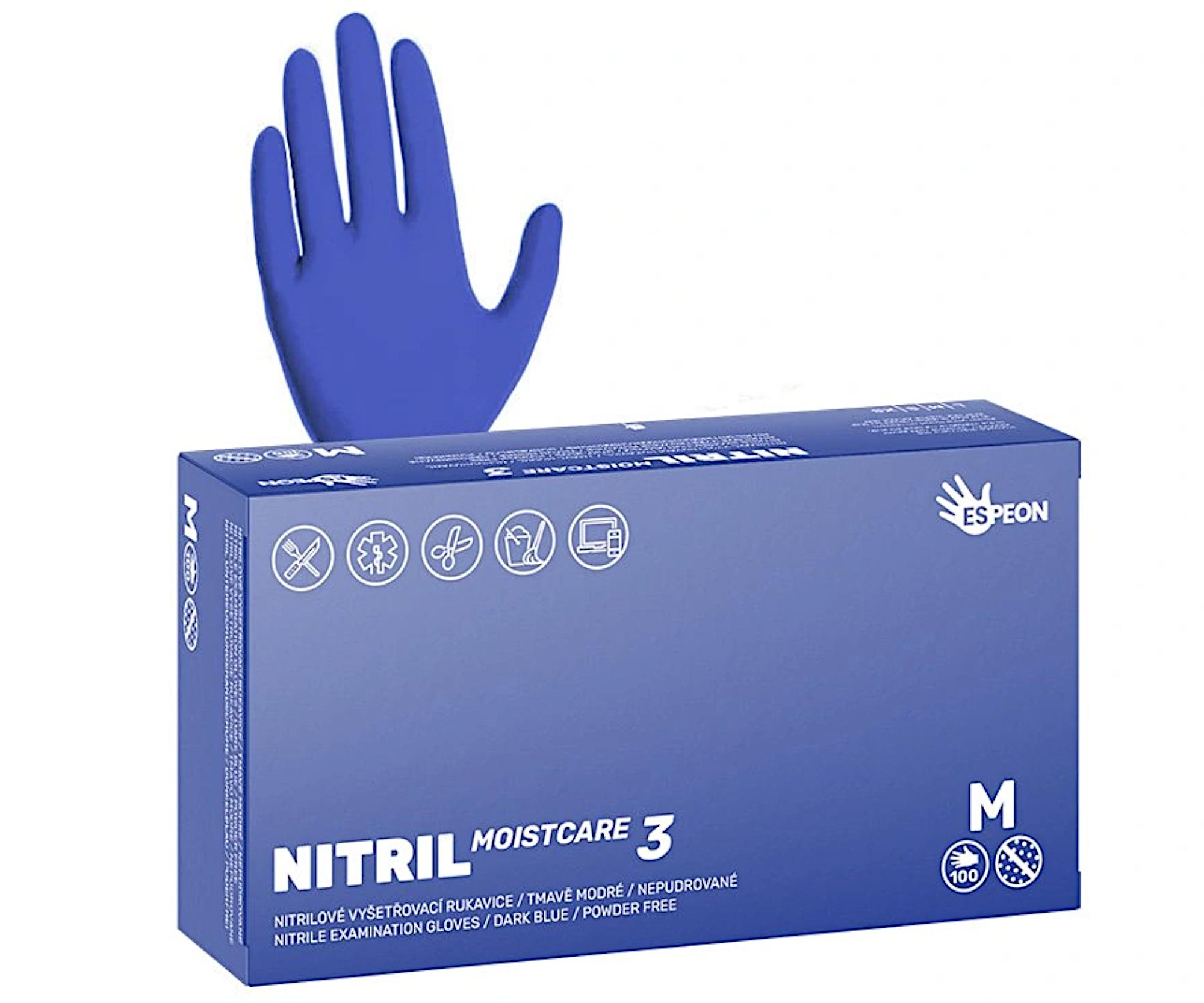 E-shop Nitrilové rukavice s hydratáciou Espeon Nitril Moistcare 3 - 100 ks, tmavo modré, veľkosť M (100189) + darček zadarmo