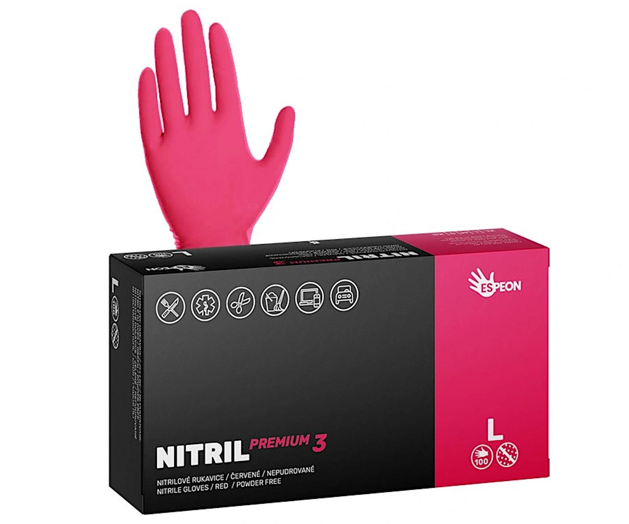 E-shop Silné nitrilové rukavice Espeon Nitril Premium 3 - 100 ks, červené, veľkosť L (100160) + darček zadarmo