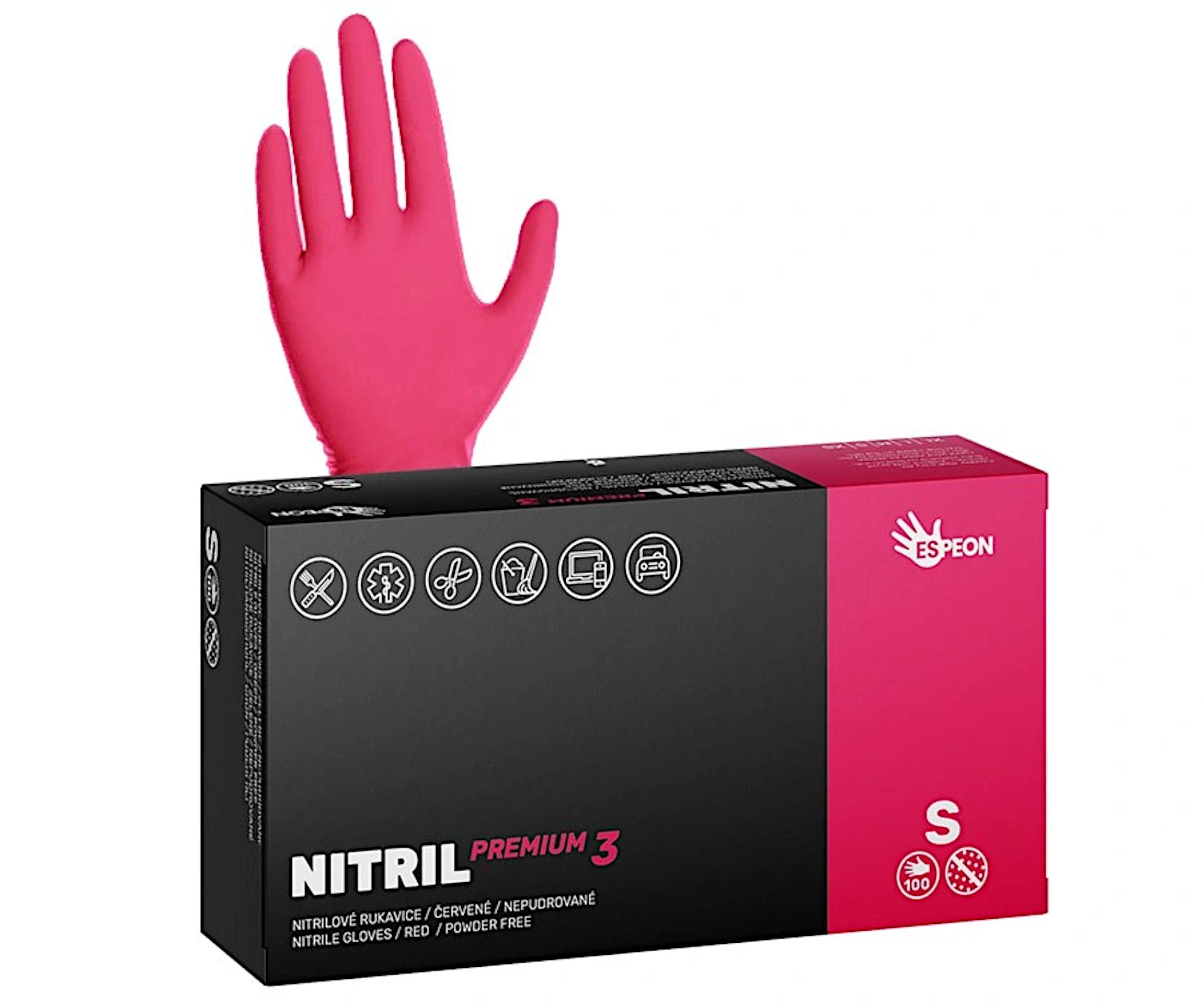 E-shop Silné nitrilové rukavice Espeon Nitril Premium 3 - 100 ks, červené, veľkosť S (100158) + darček zadarmo