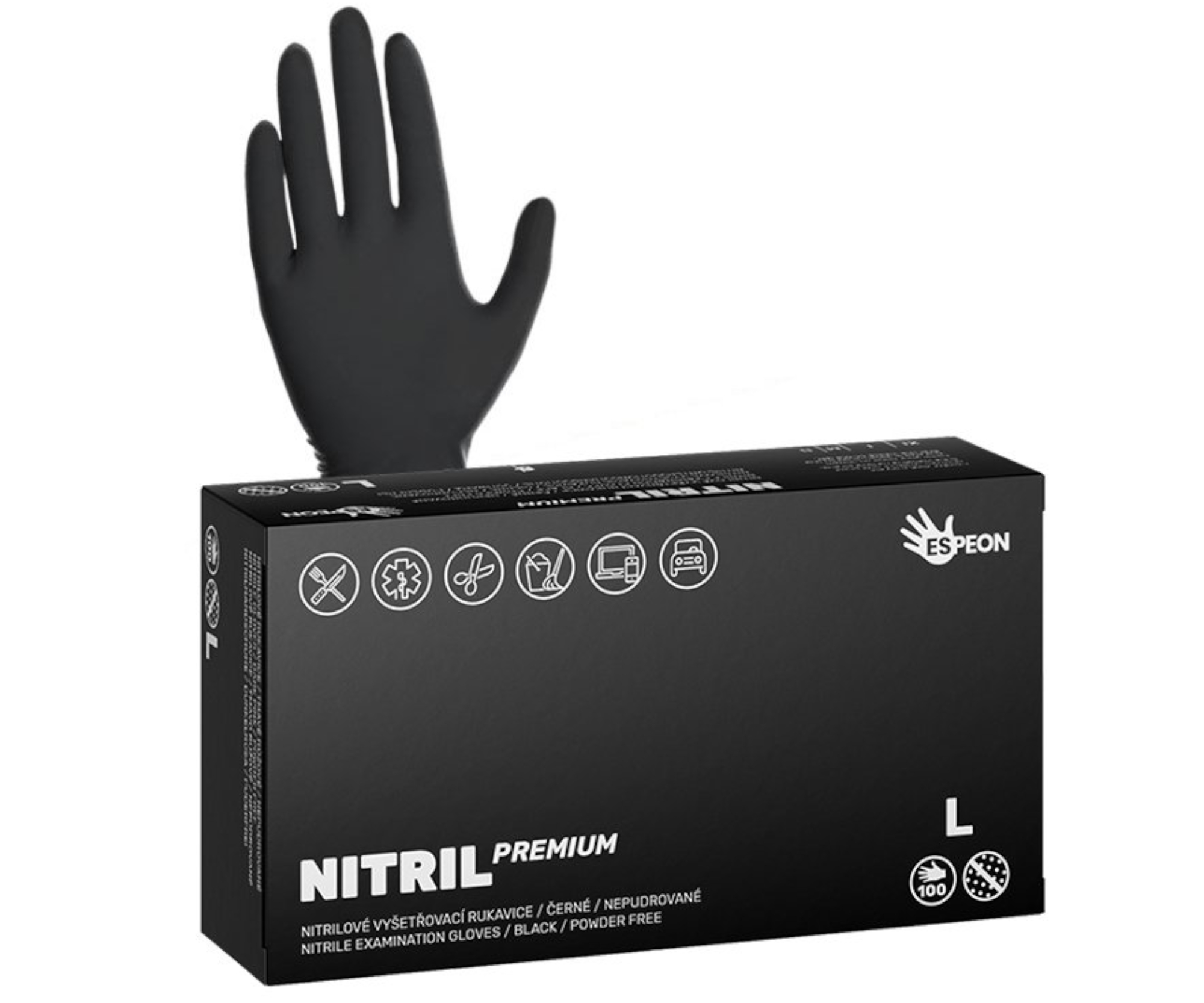 E-shop Silné nitrilové rukavice Espeon Nitril Premium - 100 ks, čierne, veľkosť L (100027) + darček zadarmo
