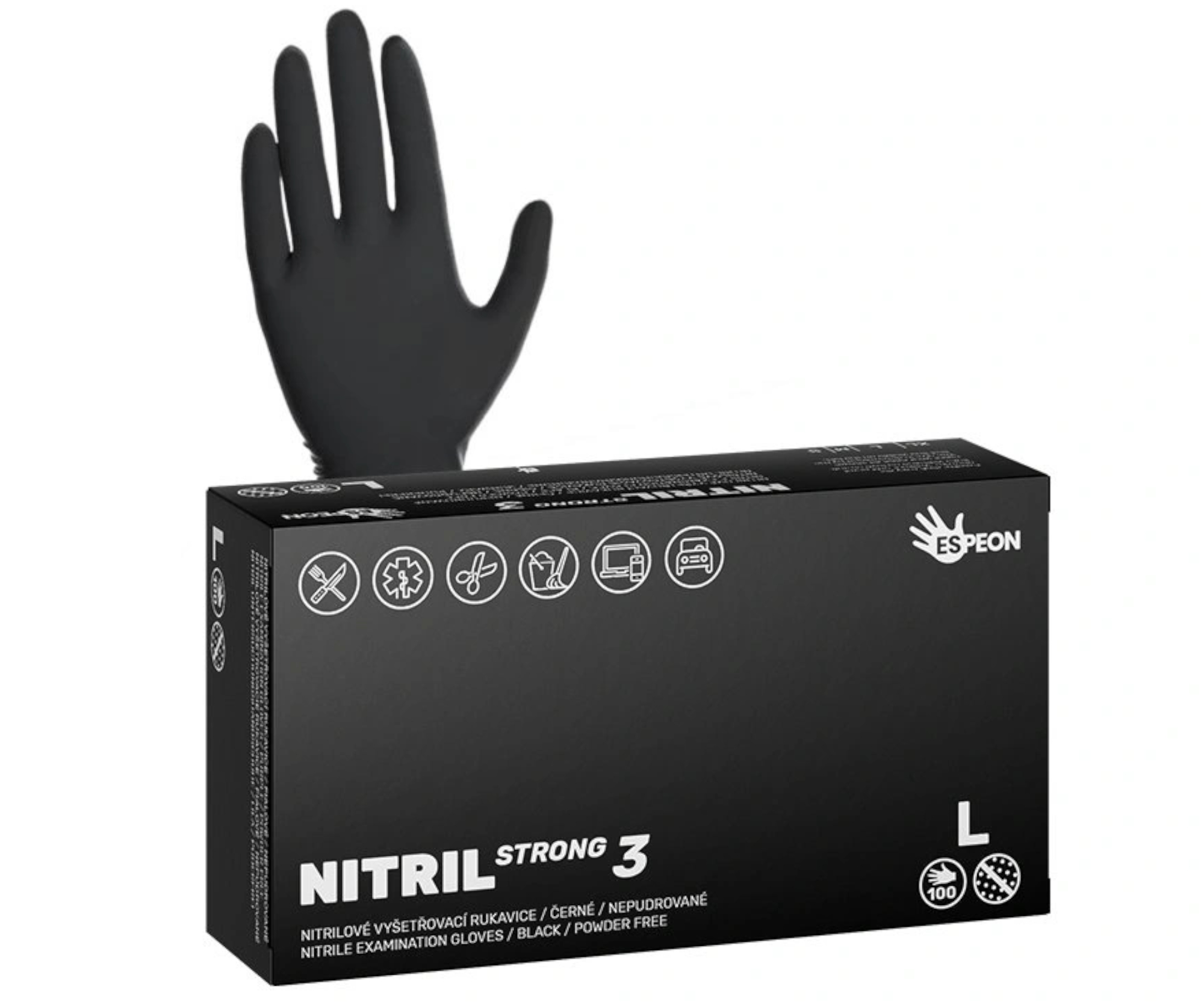 E-shop Silné nitrilové rukavice so zdrsneným povrchom Espeon Nitril Strong 3 - 100 ks, čierne, veľkosť L (100105) + darček zadarmo