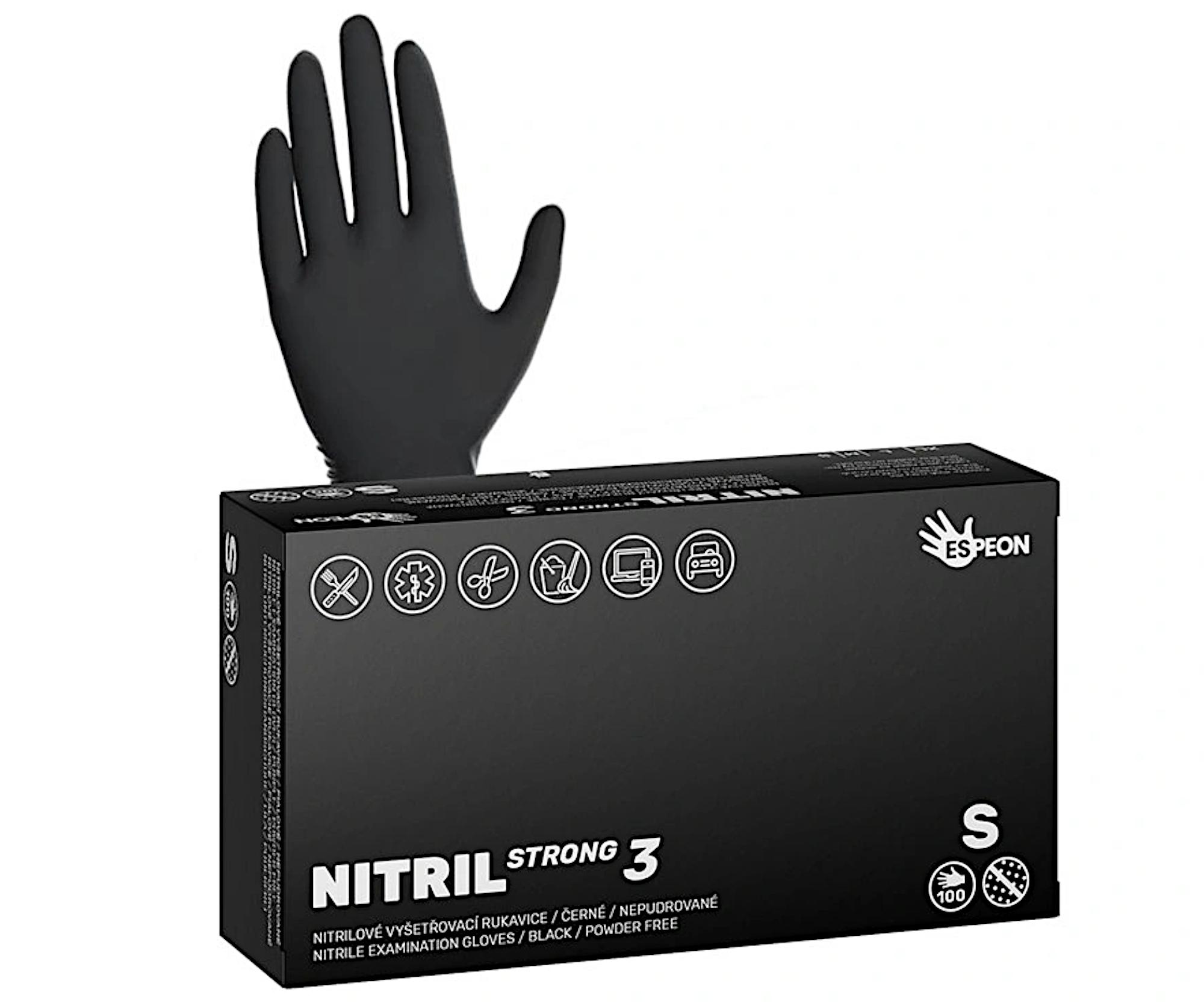 E-shop Silné nitrilové rukavice so zdrsneným povrchom Espeon Nitril Strong 3 - 100 ks, čierne, veľkosť S (100103) + darček zadarmo