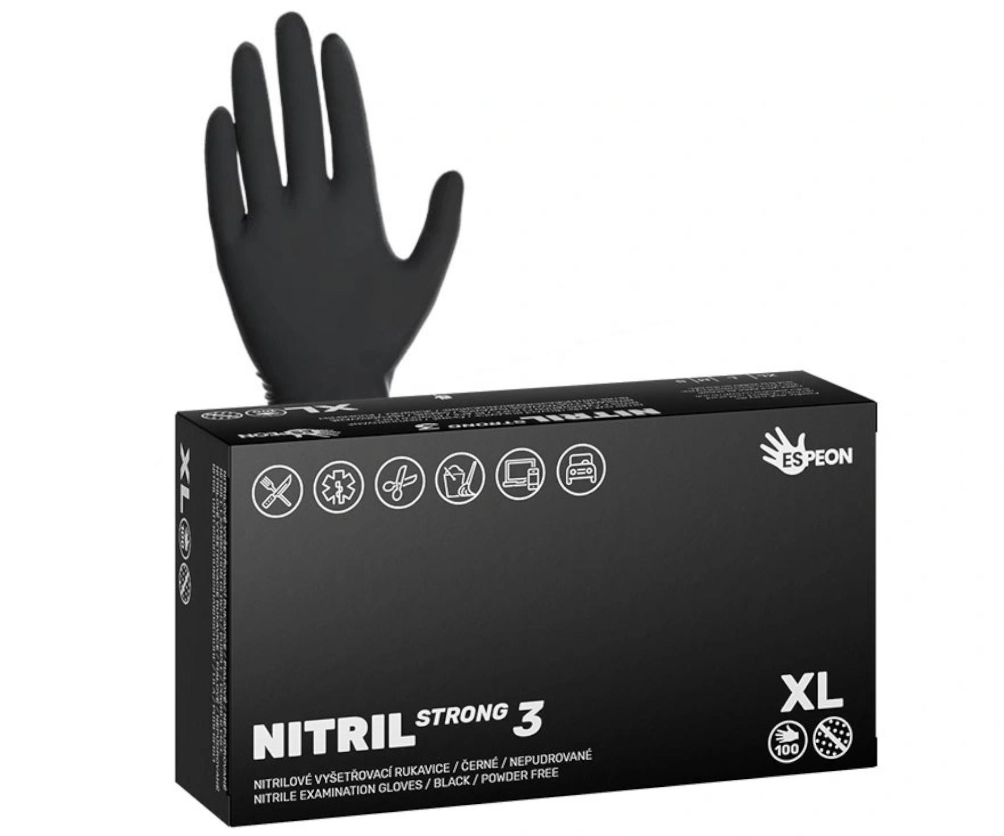 E-shop Silné nitrilové rukavice so zdrsneným povrchom Espeon Nitril Strong 3 - 100 ks, čierne, veľkosť XL (100106) + darček zadarmo