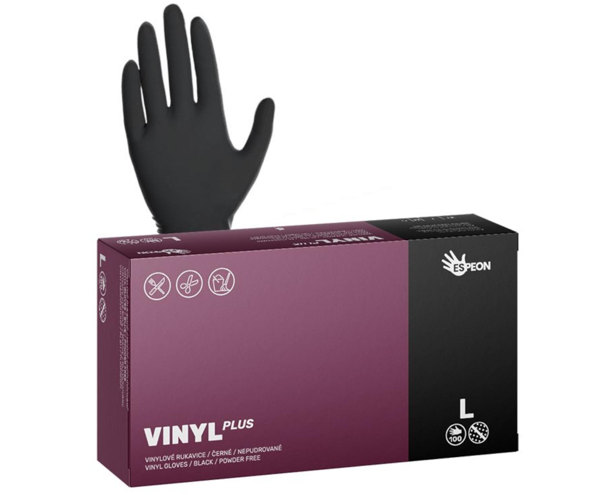 E-shop Vinylové rukavice Espeon Vinyl Plus - 100 ks, čierne, veľkosť L (100132)