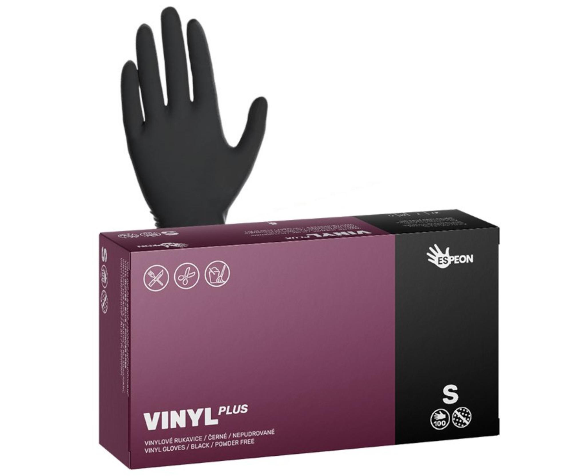 E-shop Vinylové rukavice Espeon Vinyl Plus - 100 ks, čierne, veľkosť S (100130)