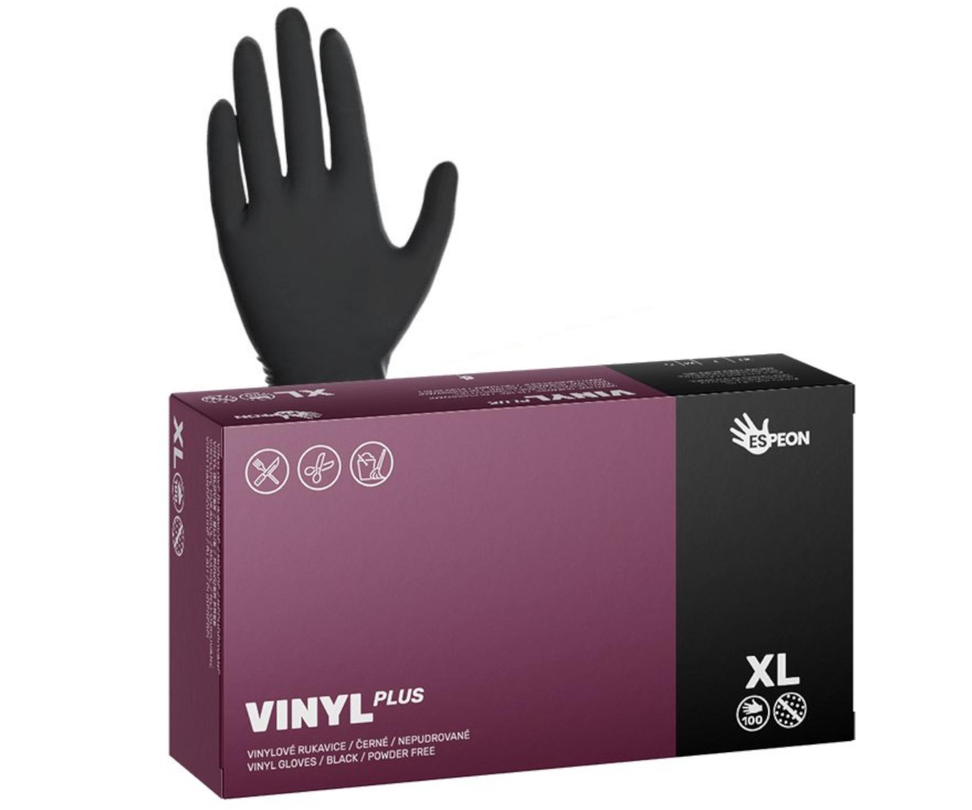 E-shop Vinylové rukavice Espeon Vinyl Plus - 100 ks, čierne, veľkosť XL (100133)