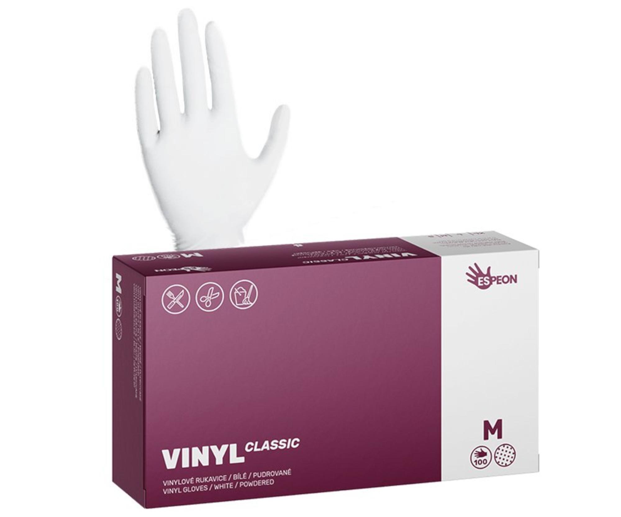 E-shop Vinylové púdrované rukavice Espeon Vinyl Classic - 100 ks, biele, veľkosť M (100001)