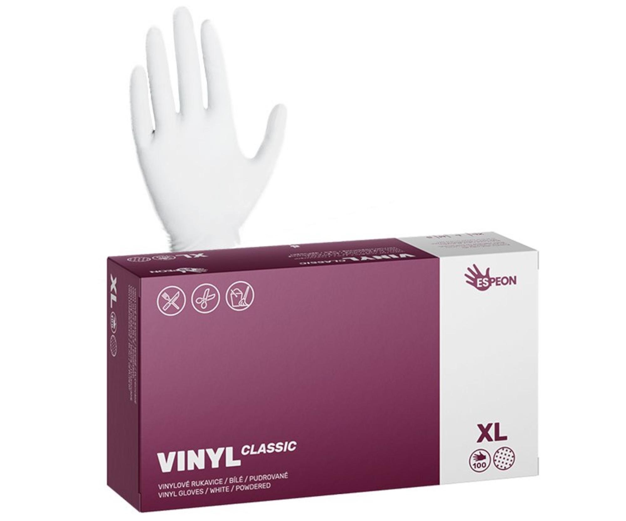 E-shop Vinylové púdrované rukavice Espeon Vinyl Classic - 100 ks, biele, veľkosť XL (100009)