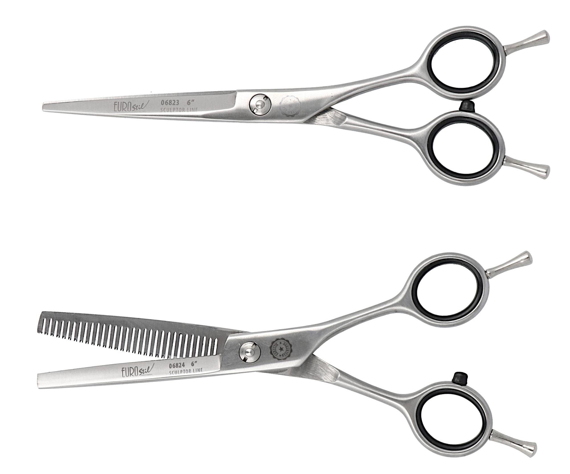 E-shop Sada kaderníckych nožníc s mikroozubením a efilačných nožníc 6" Eurostil Professional Sculptor Line (06825) + darček zadarmo