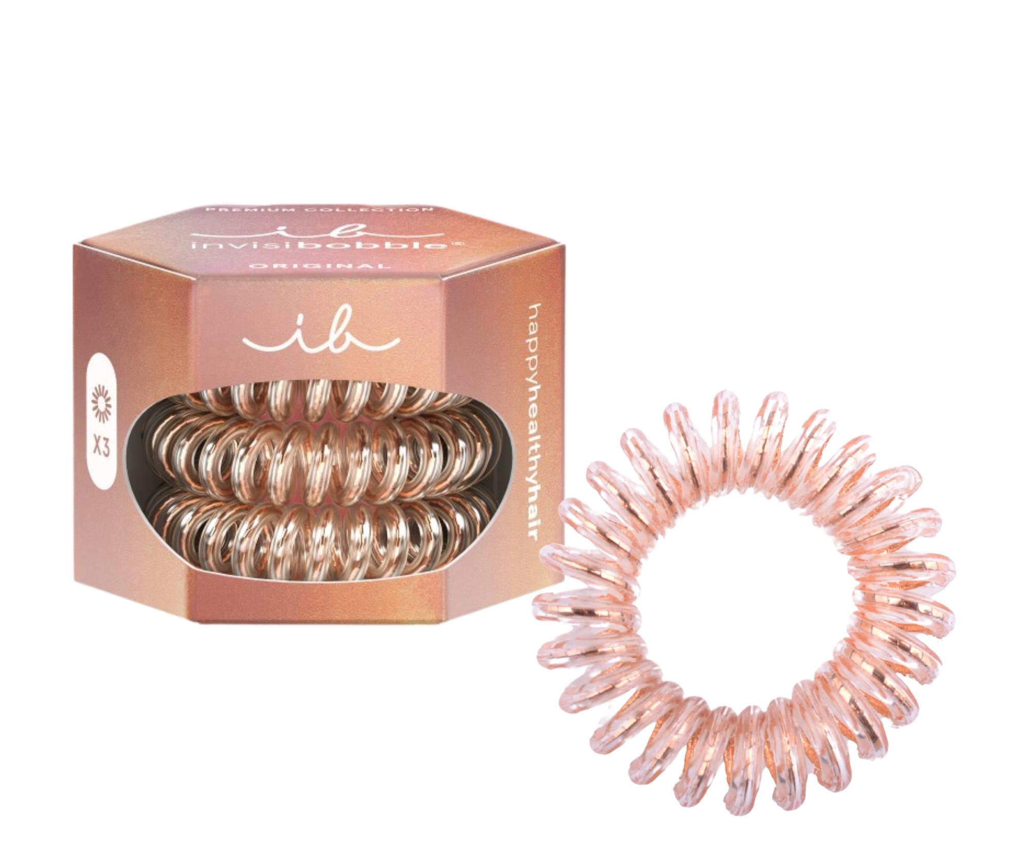 E-shop Špirálová gumička do vlasov Invisibobble Original Premium Bronze Me Pretty - bronzová, 3 ks + darček zadarmo