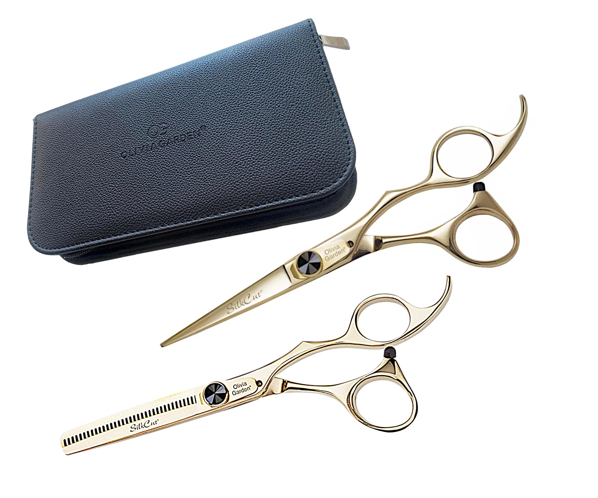 E-shop Sada kaderníckych nožníc 5,75"a efilačných nožníc 6,35" SilkCut Black a Gold Limited Olivia Garden (BG575/635) + darček zadarmo