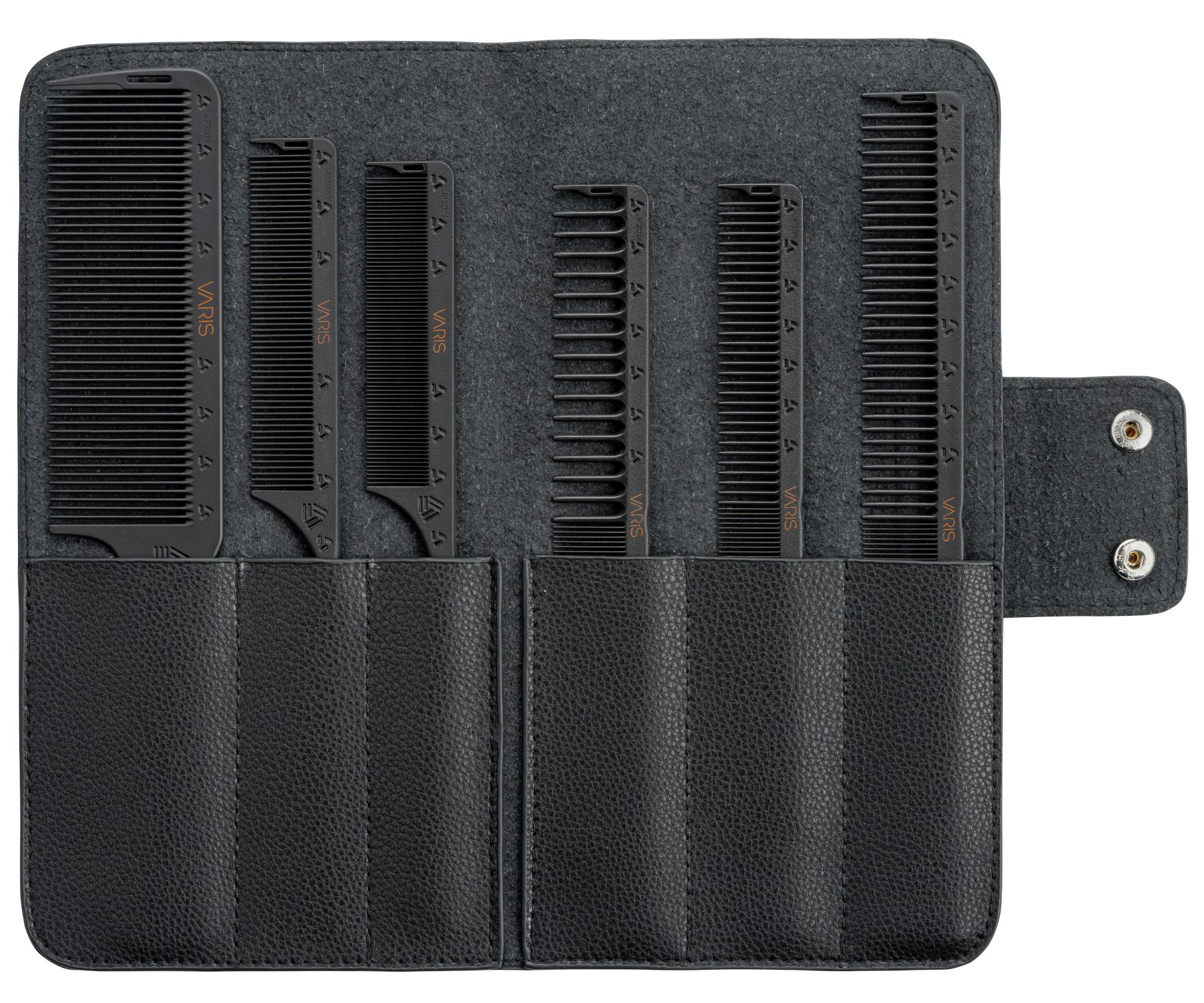E-shop Kompletná sada profesionálnych karbónových hrebeňov s puzdrom Varis Carbon Combs - čierna (364697IE) + darček zadarmo