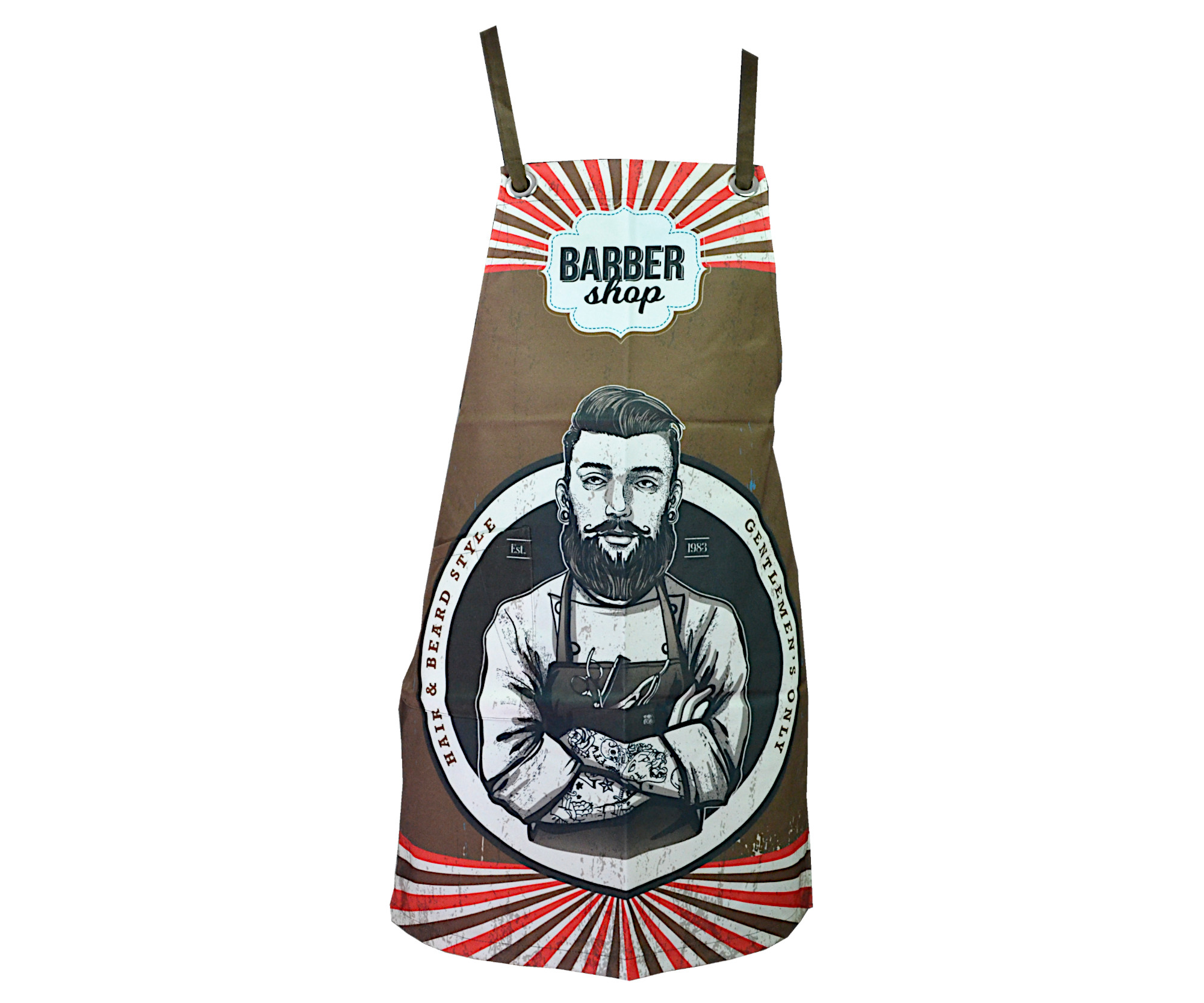 E-shop Barber zástera Eurostil Professional Brown Barbershop - hnedá s potlačou (07919/69) + darček zadarmo