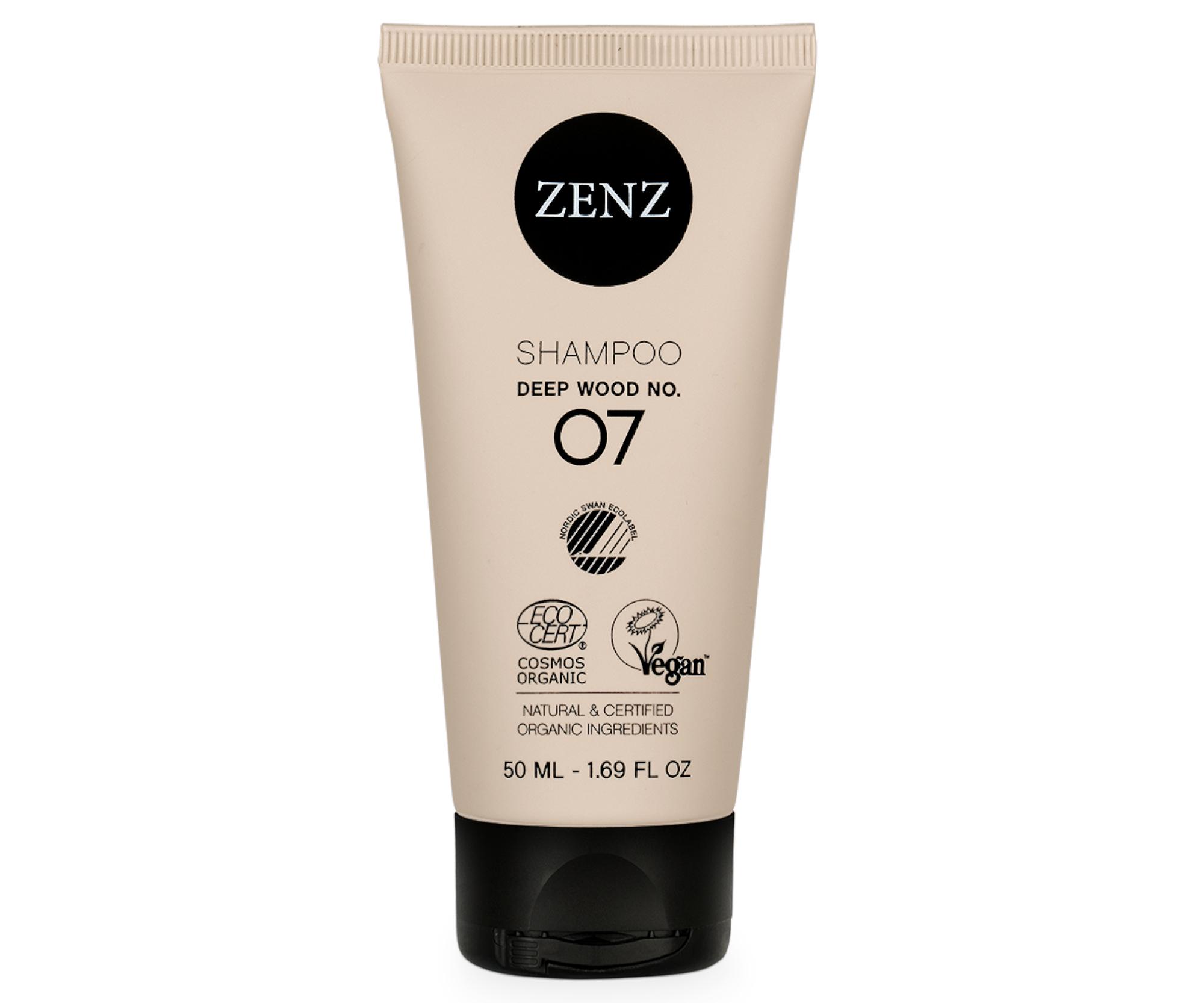 E-shop Hydratačný šampón pre suché vlasy a kučeravé vlasy Zenz Deep Wood No. 07 - 50 ml + darček zadarmo