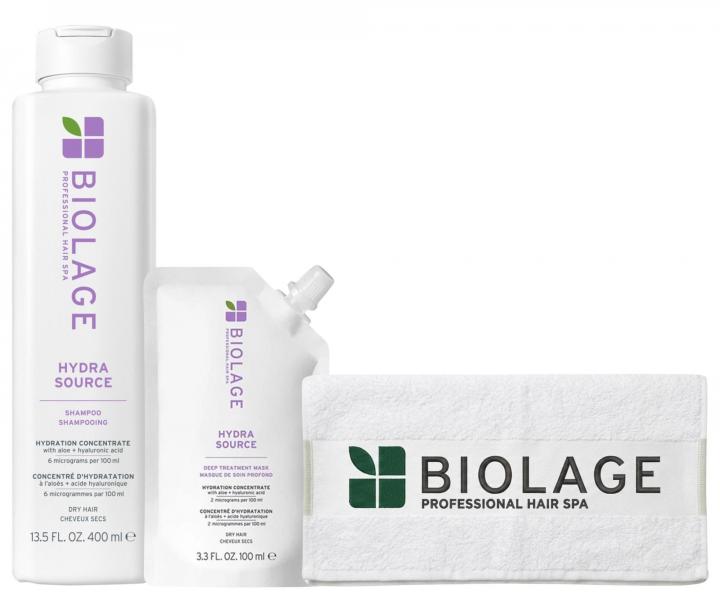 Sada �amp�nu a h�bkovej starostlivosti pre hydrat�ciu such�ch vlasov Biolage Hydra Source + bavlnen� uter�k zadarmo