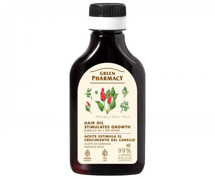 Olej na podporu rastu vlasov s lop�chov�m olejom a �ervenou papri�kou Green Pharmacy Stimulates Hair Growth Oil - 100 ml