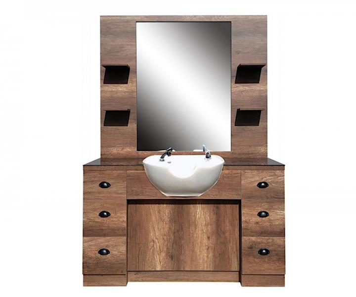 Barber obsluha so zrkadlom a umvadlom Hairway Barry - hned, biele umvadlo