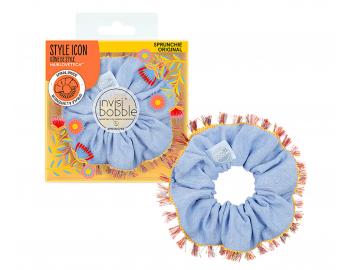Ozdobná špirálová gumička Invisibobble Sprunchie Original Hola Hola - modrá so strapcami