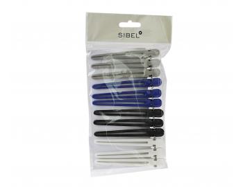 Klipsy do vlasov Sibel plast/hlink - 10 cm, farebn, 12 ks