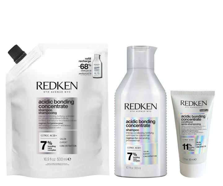 ampn pre pokoden vlasy Redken Acidic Bonding Concentrate - 300 ml + nhradn npl 500 ml + kondicionr 50 ml zadarmo