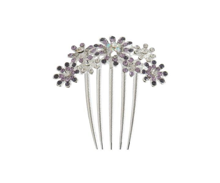 Svadobn� �trasov� hrebienok do vlasov - kvetinky - fialov�