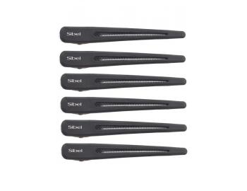 Karbónové klipsy do vlasov Sibel Carbon Line - 12 cm, čierne - 6 ks