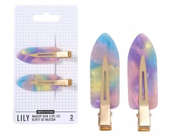Spony do vlasov s podlo�kami Sister Young Lily Makeup Hair Clips Set - 6 cm, 2 ks - ru�ovo-fialov�
