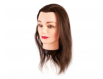 Cvičná hlava s prírodnými vlasmi Eurostil Profesional - gaštanovo hnedá, 35-40 cm