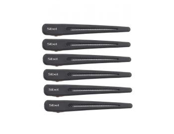 Karbónové klipsy do vlasov Sibel Carbon Line - 10 cm, čierne - 6 ks