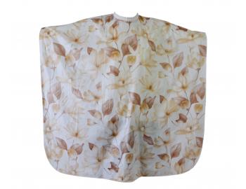 Kadernícka pláštenka na strihanie a farbenie Burmax Vinyl Shampoo Cape - biela s kvetinovým vzorom