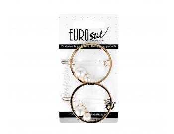 Ozdobná spona do vlasov guľatá s perlami Eurostil Profesional - 4,5 cm, zlatá, 2 ks