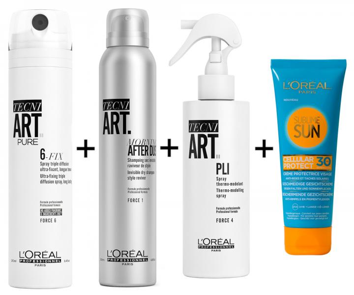 Sada Lor�al Tecni. Art - lak na vlasy + such� �amp�n + termo sprej + opa�ovac� kr�m Lor�al ZADARMO