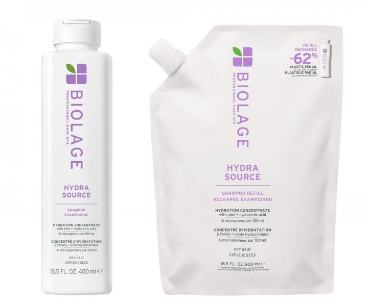 Hydrata�n� �amp�n pre such� vlasy Biolage Hydra Source Shampoo 400 ml + n�hradn� n�pl� 500 ml