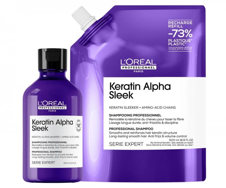 �amp�n pre uhladenie krepat�ch vlasov Lor�al Professionnel Serie Expert Keratin Alpha Sleek - 300 ml + n�hradn� n�pl� - 500 ml