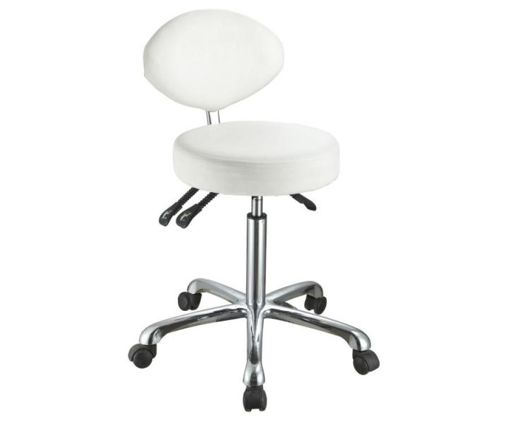 Taburet na kolieskach s opierkou SilverFox 1025C - biely